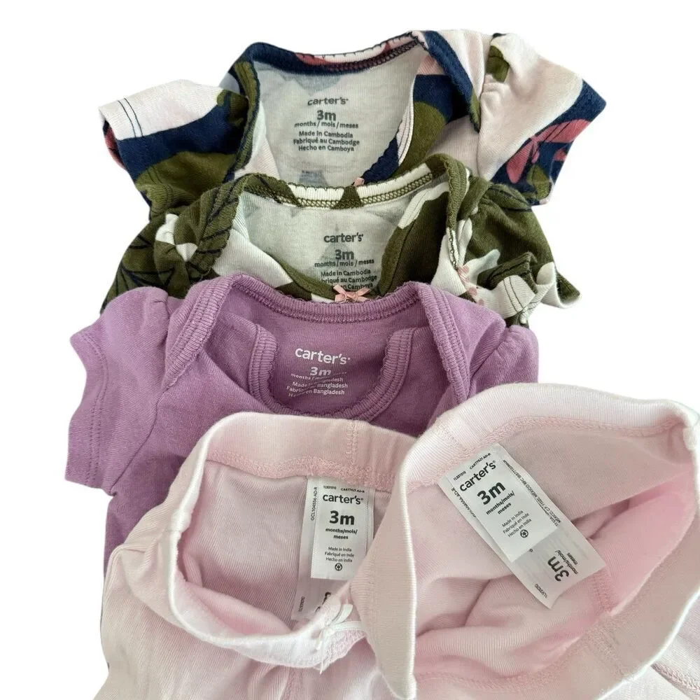 Baby girl Bundle Set 5PC Size 3M Short Sleeve Onesie Pants Pink Purple Floral - Picture 3 of 3